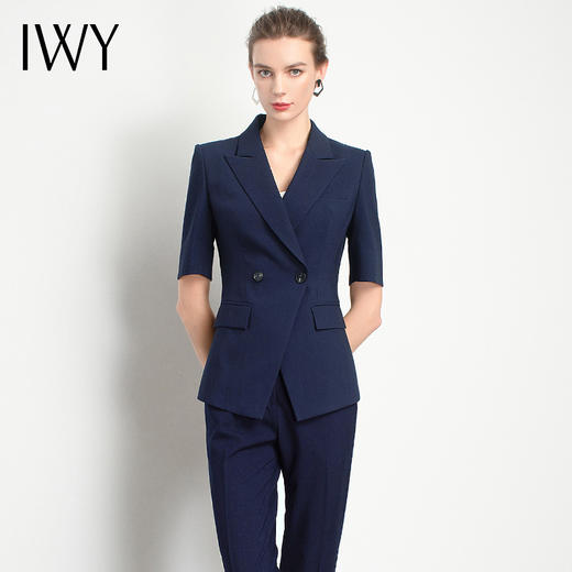 IWY/藏青短袖西装职业装女ol主持人气质时尚成套高雅高端工装名媛C11237+P11237 商品图0