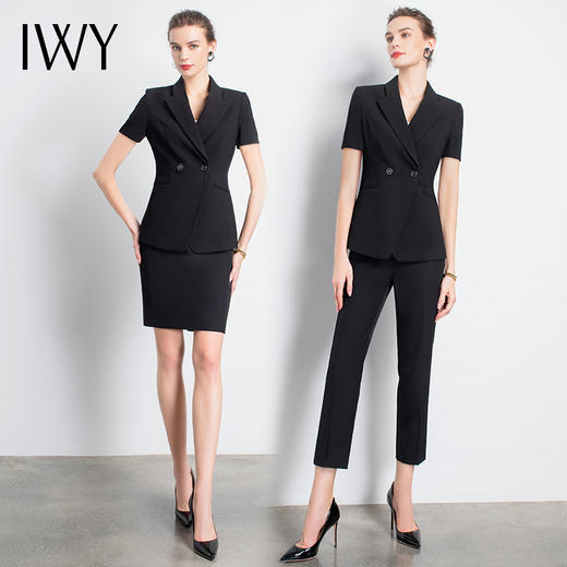 IWY/高端黑色职业套装女时尚气质短袖上班团队工服面试气质工作服C10220+P10408B 商品图1