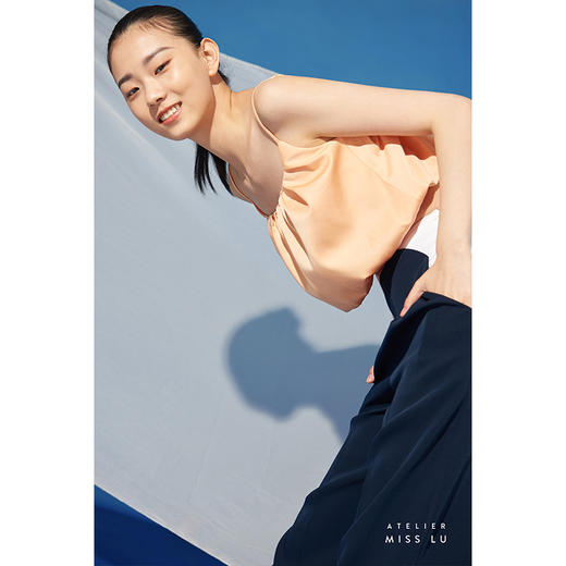 【月光星野】夏日清凉少女感压褶花苞奶橙小吊带/00196A 商品图2