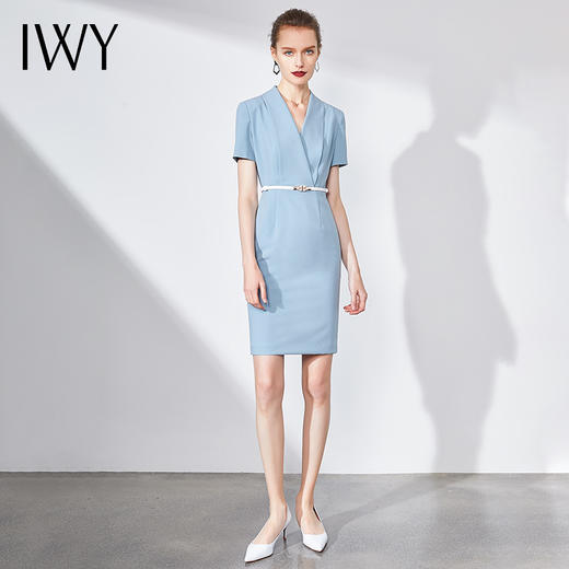 IWY/蓝色连衣裙职业裙办公室西装套大气气质款洋气商务装求职面试Q586 商品图2