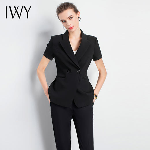 IWY/高端黑色职业套装女时尚气质短袖上班团队工服面试气质工作服C10220+P10408B 商品图2