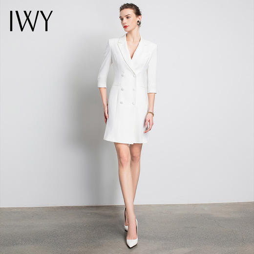 IWY/白色七分袖职业连衣裙西装裙时尚气质清凉气场工作服装面试Q14096W+YD-096 商品图4