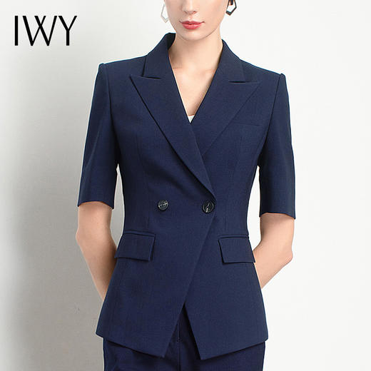 IWY/藏青短袖西装职业装女ol主持人气质时尚成套高雅高端工装名媛C11237+P11237 商品图4