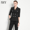 IWY/黑色职业套装裤女ol短袖西装时装款复古高级端庄气质面试C11231B+P10409B 商品缩略图0