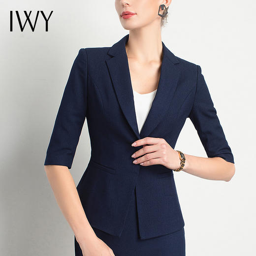 IWY/藏青色短袖职业裙套装高端定制洋气高雅女气质款商务西装大气C11232+S11232 商品图4