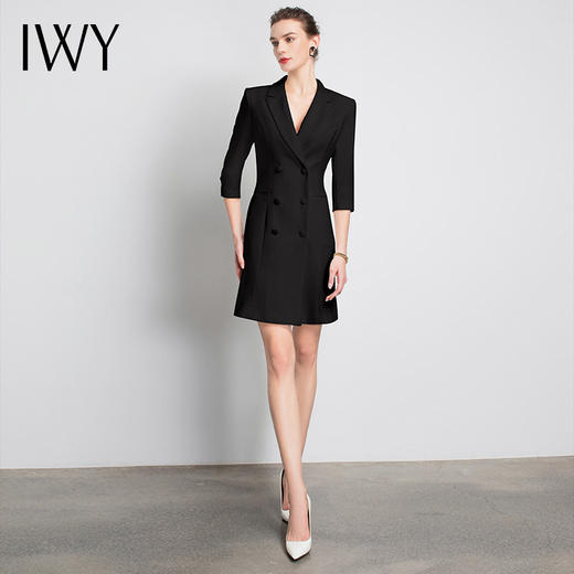IWY/黑色七分袖职业连衣裙显瘦轻奢员工服时尚制服工作装上镜Q14096B 商品图4
