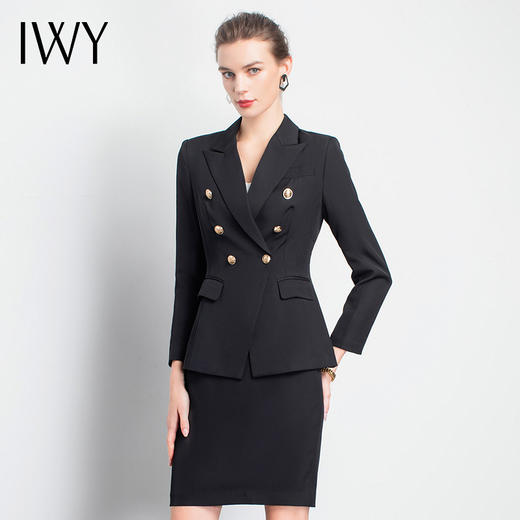 IWY/黑色职业女裙套装干练制服时装款双排扣气质女式港味精品CS901 商品图1