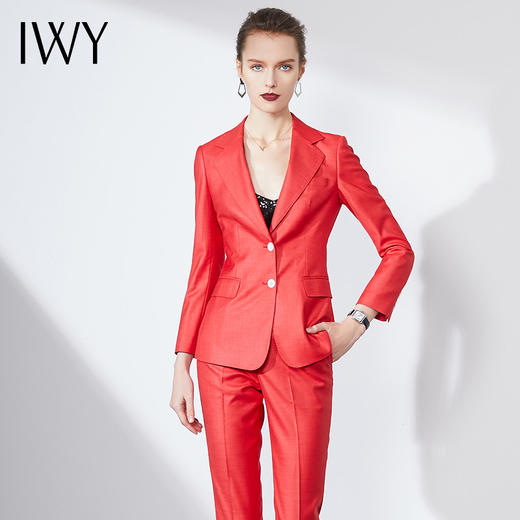 IWY/高端酒红色职业套装女神范西装套装气质通勤西服宴会主持人正装OL203142C1+203142P1 商品图4