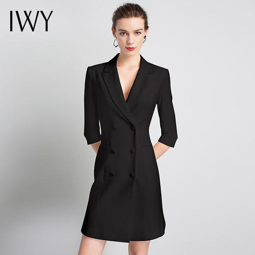 IWY/黑色七分袖职业连衣裙显瘦轻奢员工服时尚制服工作装上镜Q14096B 商品图0