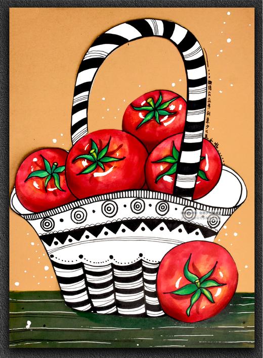 《一篮红彤彤的西红柿》线描水果蔬菜丰收【自动发货：下单后，点击手机短信中收到的链接，即可获取文件下载的链接；如有任何问题，可添加客服微信hm33268获得帮助】
 商品图0