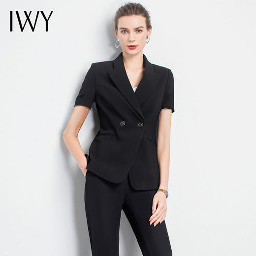 IWY/高端黑色职业套装女时尚气质短袖上班团队工服面试气质工作服C10220+P10408B 商品图0