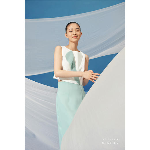 【星月叶】少女感弧形细叶拼纱薄荷绿高腰半裙/000100 商品图2