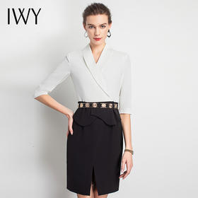 IWY/黑白拼色假两件连衣裙职业装西服设计感干练时尚休闲包裙商务
Q11233-W