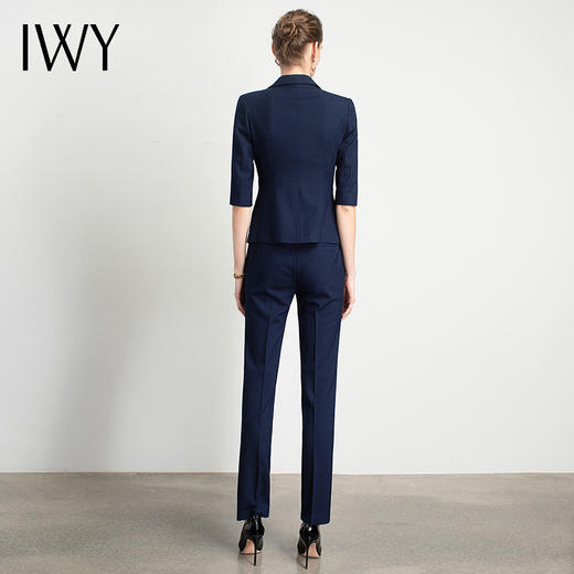 IWY/藏青短袖职业套装裤女ol气质款休闲办公工衣端庄时尚高档经理C11232+P11232 商品图3