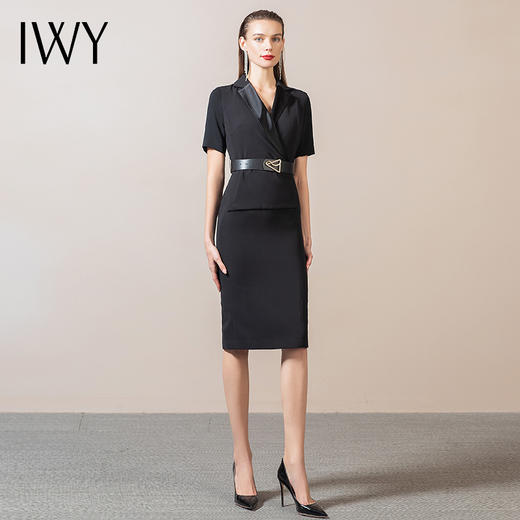 IWY/黑色连衣裙职业女裙设计感干练时尚休闲包裙商务装女西服45Q1 商品图2