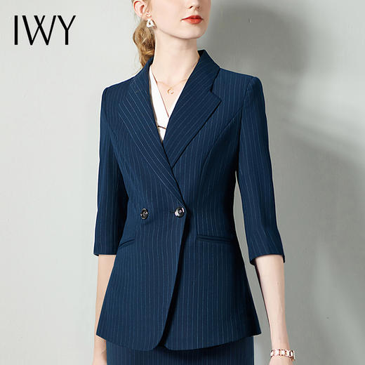IWY/藏青七分袖职业女裙工装宽松高级工服气质款修身版ol轻熟C10345+S10345 商品图4