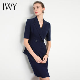 IWY/藏青色短袖职业女裙公务修身版端庄大气元气西服时尚公装OLC11237+S11237
