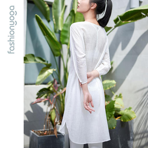 FM11321凡圣瑜伽棉麻连衣裙女夏新品中长款收腰宽松禅修美裙（不含胸垫） 商品图3
