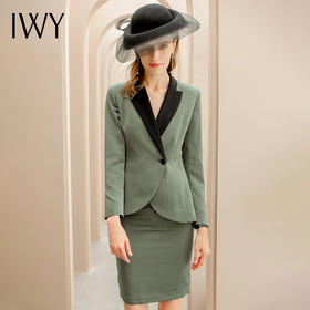 IWY/绿色长袖西装套裙女韩版时尚商务女士正装高端面试职业裙工作服CS1145