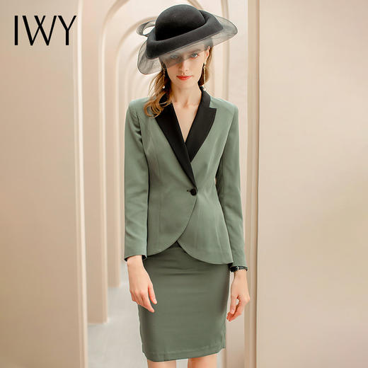 IWY/绿色长袖西装套裙女韩版时尚商务女士正装高端面试职业裙工作服CS1145 商品图0
