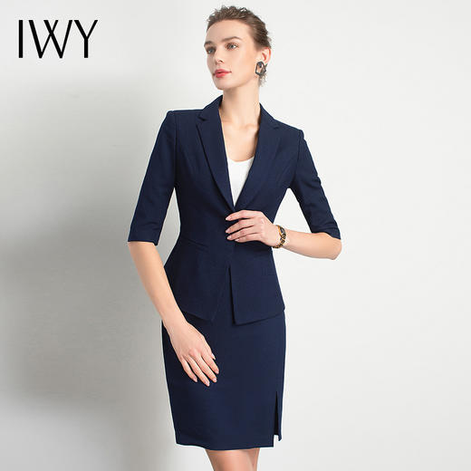IWY/藏青色短袖职业裙套装高端定制洋气高雅女气质款商务西装大气C11232+S11232 商品图1