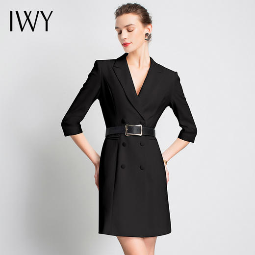 IWY/黑色七分袖职业连衣裙显瘦轻奢员工服时尚制服工作装上镜Q14096B 商品图1