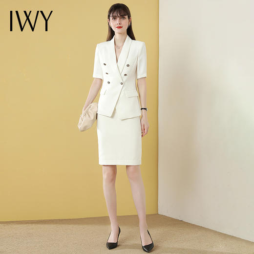 IWY/ 新品白色短袖西装裤子半裙套装C1247+S1246 商品图2