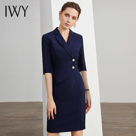 IWY/藏青色连衣裙职业装裙装女性时尚女神范工作服装气质团队工服
Q0712
