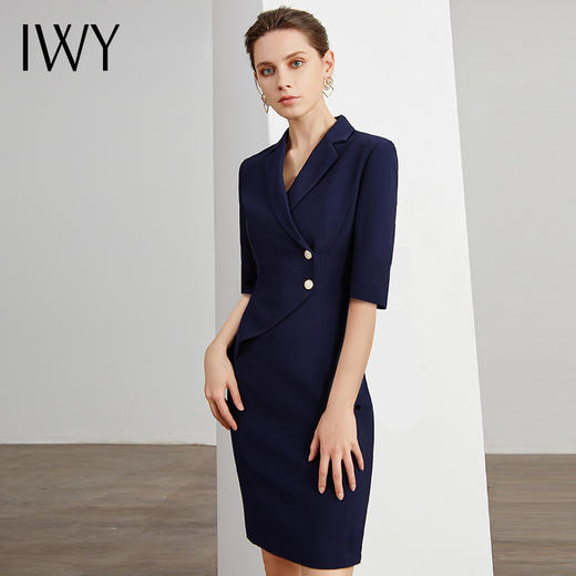 IWY/藏青色连衣裙职业装裙装女性时尚女神范工作服装气质团队工服
Q0712 商品图1