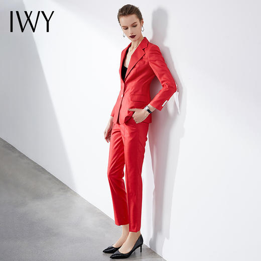 IWY/高端酒红色职业套装女神范西装套装气质通勤西服宴会主持人正装OL203142C1+203142P1 商品图3