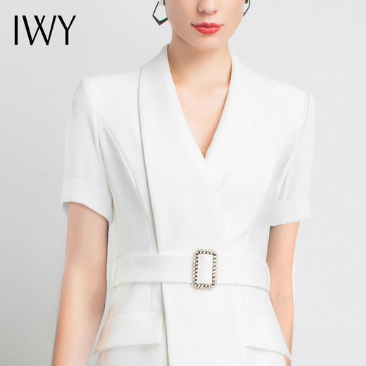 IWY/白色短袖职业连衣裙气质设计感经理工作服时尚轻熟管理层显白Q11212 商品图4