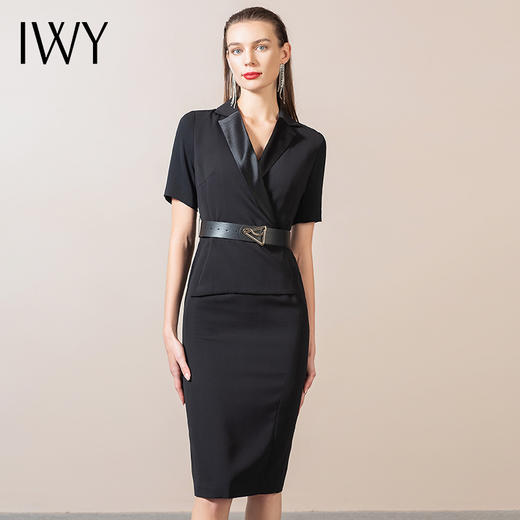 IWY/黑色连衣裙职业女裙设计感干练时尚休闲包裙商务装女西服45Q1 商品图0
