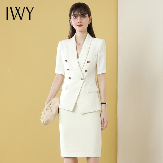 IWY/ 新品白色短袖西装裤子半裙套装C1247+S1246 商品图1