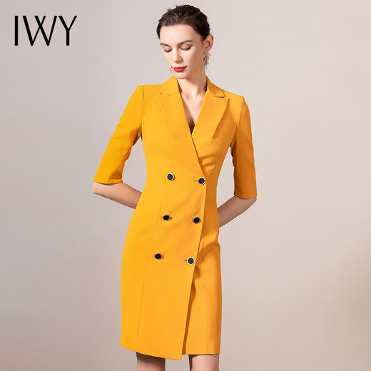 IWY/黄色连衣裙职业女裙端庄求职气质工衣裙子礼仪服工装Q9234 商品图0
