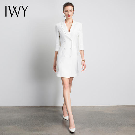 IWY/白色七分袖职业连衣裙西装裙时尚气质清凉气场工作服装面试Q14096W+YD-096 商品图2
