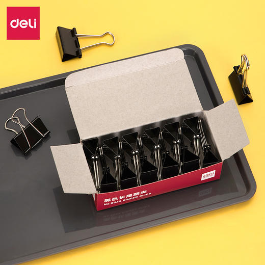 得力9543-3#长尾票夹32mm筒装(黑)(12只/盒) 商品图0