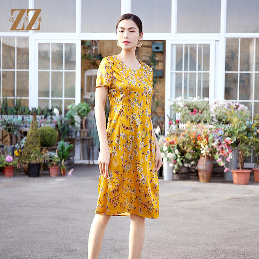 佐尔美商场同款圆领优雅桑蚕丝宽松碎花真丝连衣裙E12LS26 商品图1