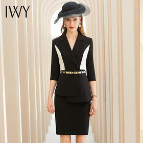 IWY/中袖黑白拼色西装套装时尚小众设计感职业装显瘦套裙正装C1193+S433-B
