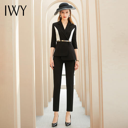 IWY/黑白拼色显瘦西装套装女小香风职业装气质女神范高端商务装C1193+P433-B 商品图2
