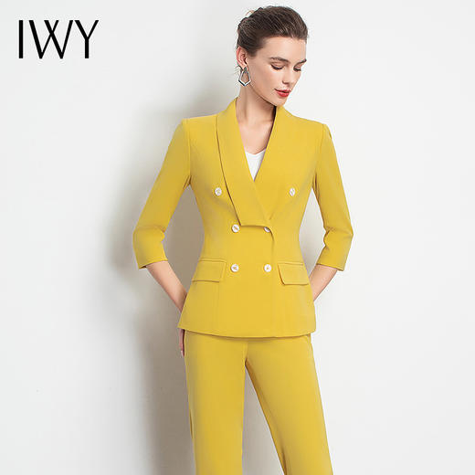 IWY/黄色西服套装女职业装工装服轻熟港风休闲薄款奢华办公室C10223Y+P10226 商品图1