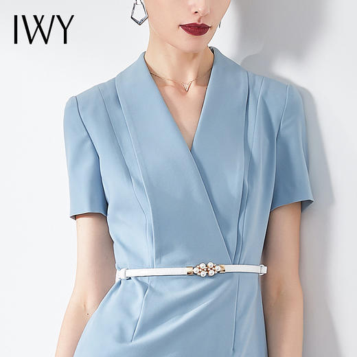 IWY/蓝色连衣裙职业裙办公室西装套大气气质款洋气商务装求职面试Q586 商品图4
