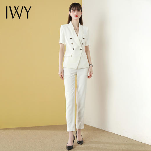 IWY/白色高端职业装女西装套装时尚短袖工作服气质ol正装外套女C1247+P1246 商品图2