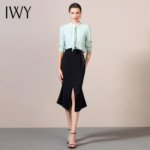 IWY/绿色衬衫职业套装女正装设计感商务装休闲时尚女士西装内搭OLB9182 绿色 商品图2