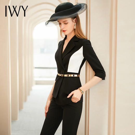 IWY/黑白拼色显瘦西装套装女小香风职业装气质女神范高端商务装C1193+P433-B 商品图1
