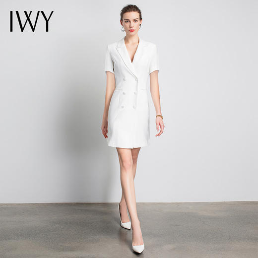 IWY/白色短袖职业连衣裙主持女气场西服ol面试工装服时装公务Q12096W 商品图2