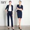 IWY/藏青短袖职业套装裤女ol气质款休闲办公工衣端庄时尚高档经理C11232+P11232 商品缩略图4