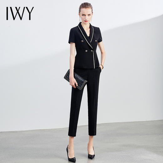 IWY/黑色职业裤套装女冷淡风女装ol干练风格西装套减龄办公室正装C1186+P1186 商品图2