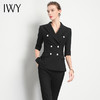 IWY/黑色职业套装裤女ol短袖西装时装款复古高级端庄气质面试C11231B+P10409B 商品缩略图1