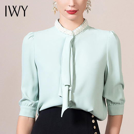 IWY/绿色衬衫职业套装女正装设计感商务装休闲时尚女士西装内搭OLB9182 绿色 商品图4