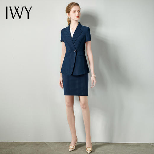 IWY/藏青职业女裙女神范休闲装气质ol包裙正装显白时尚款短袖C11240+S11345 商品图2